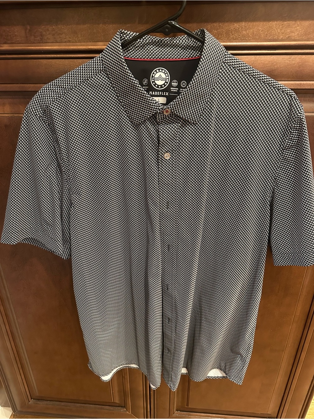 Flag & Anthem Black and White Micro-Pattern Short Sleeve Button-Down Shirt